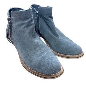 Dolce Vita Grey Suede Ankle Boots Dual Zip Braided Stacked Heel Booties 7.5